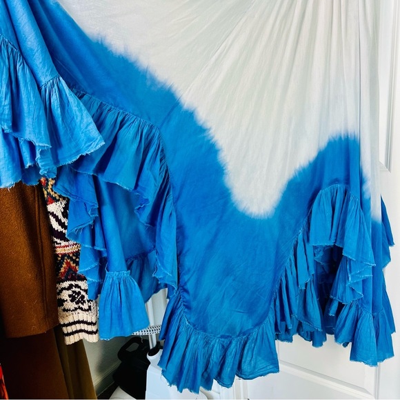 Samant Chauhan Ombre Maxi Dress White Blue Strapless Ruffle Anthropologie S - Picture 7 of 10